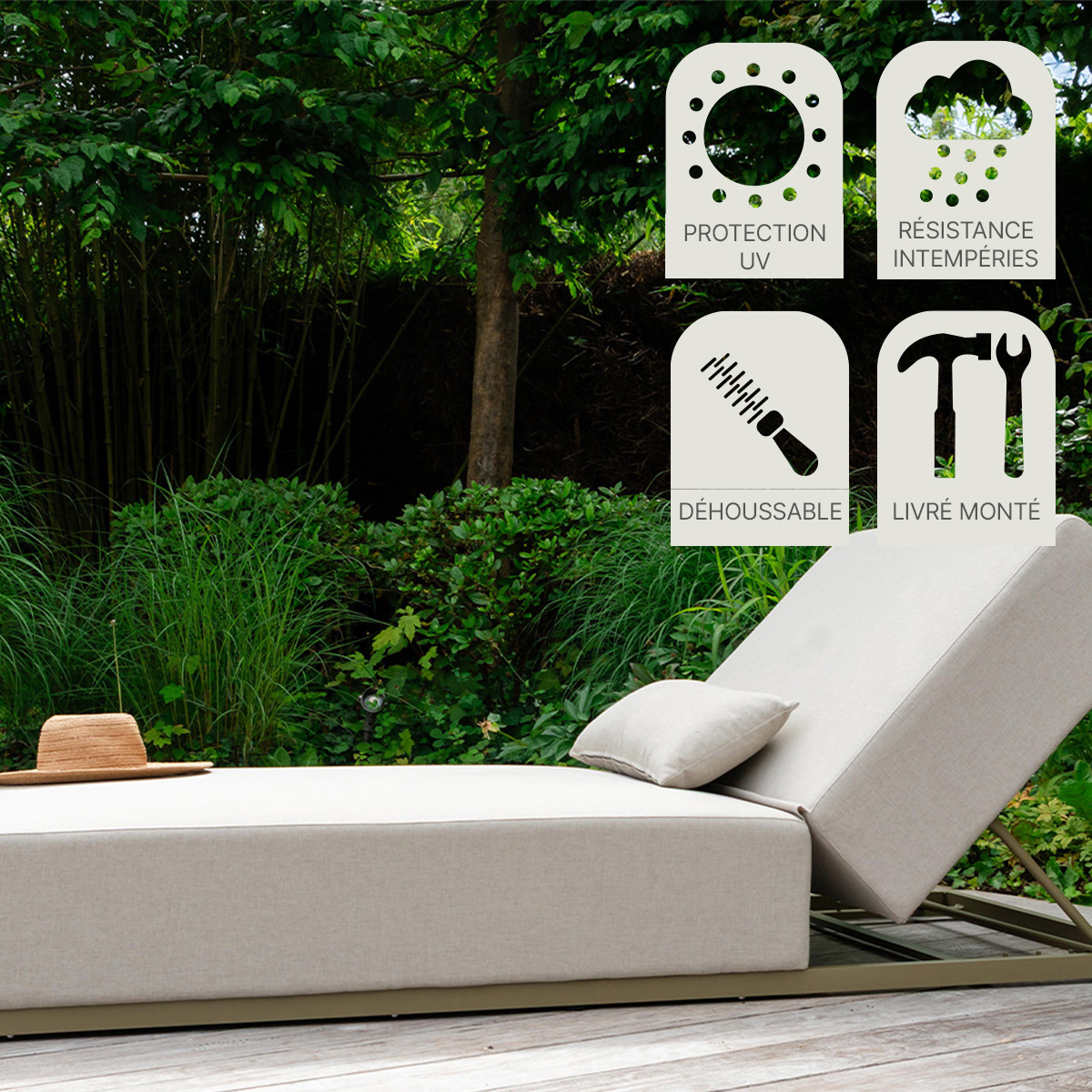 Transat inclinable 216cm en aluminium Kaki clair CAVALLO kaki clair, WILSA GARDEN