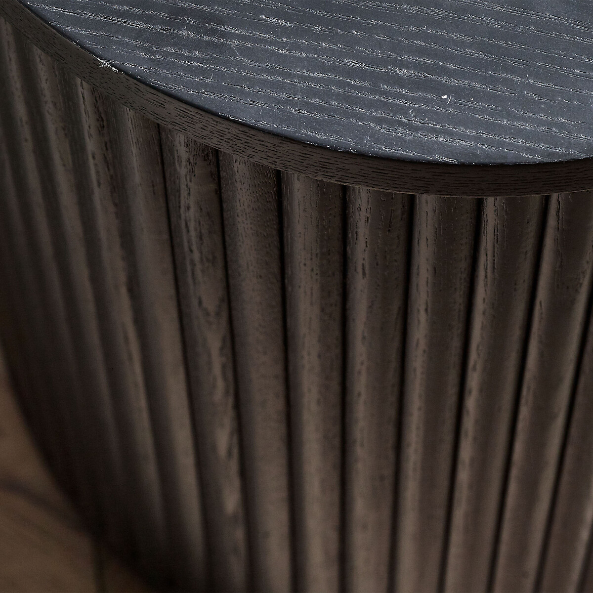Lucien Fluted Wood Round Side Table with Hidden Storage black, SO'HOME