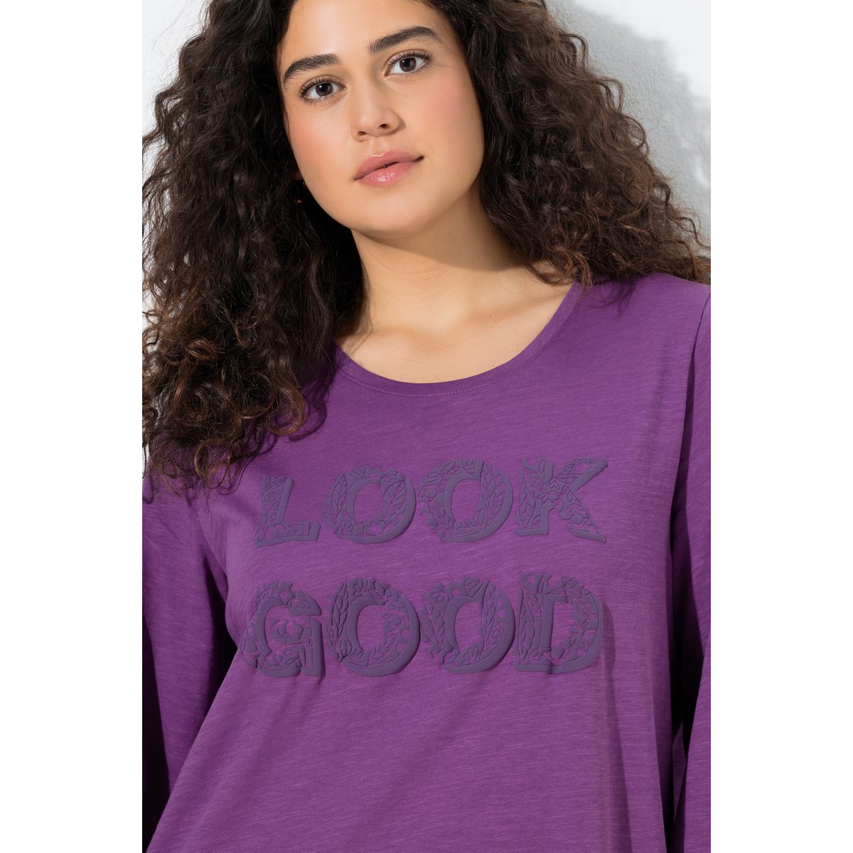 T-shirt message Look good aubergine, ULLA POPKEN