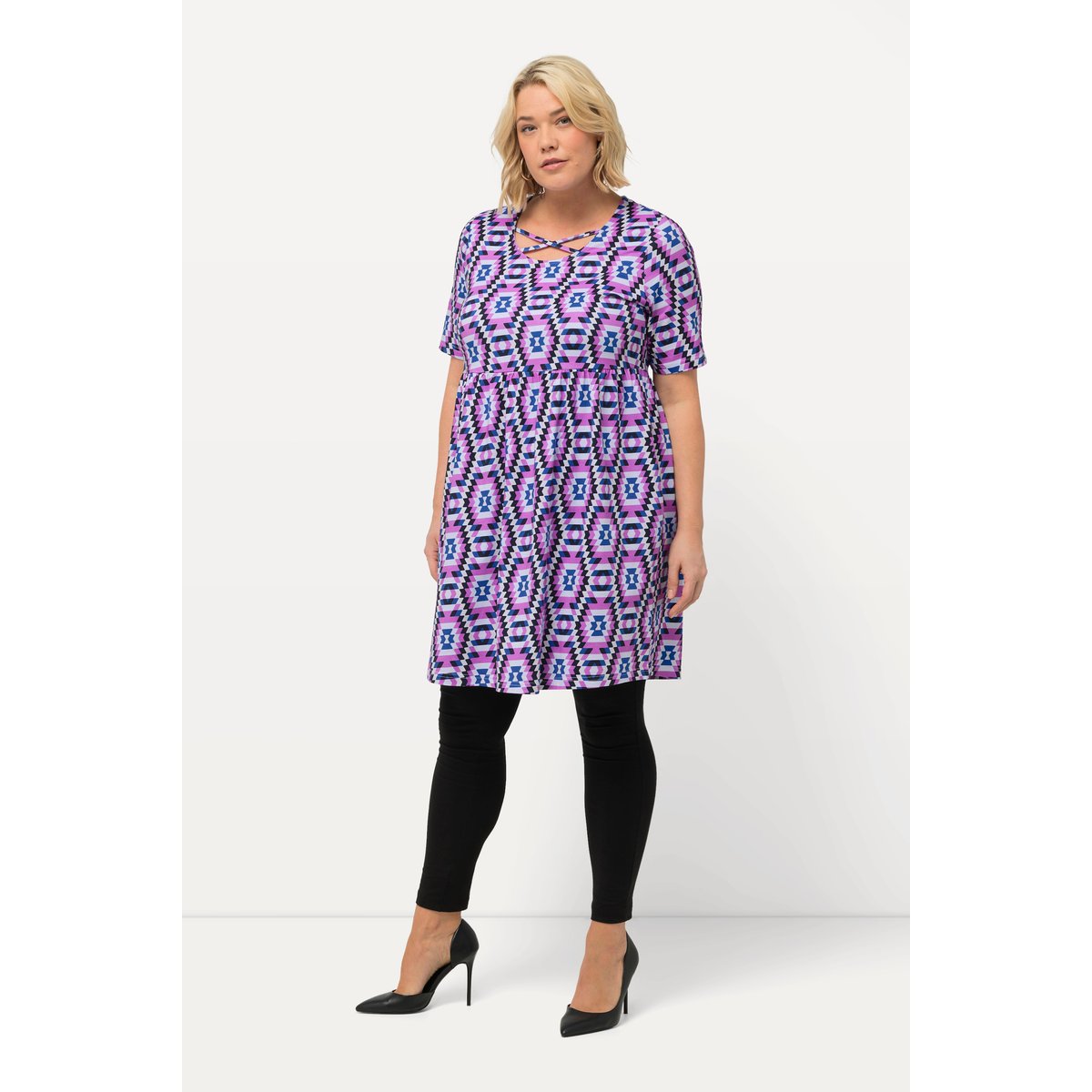 T-shirt long ligne A. Col rond lande clair, ULLA POPKEN