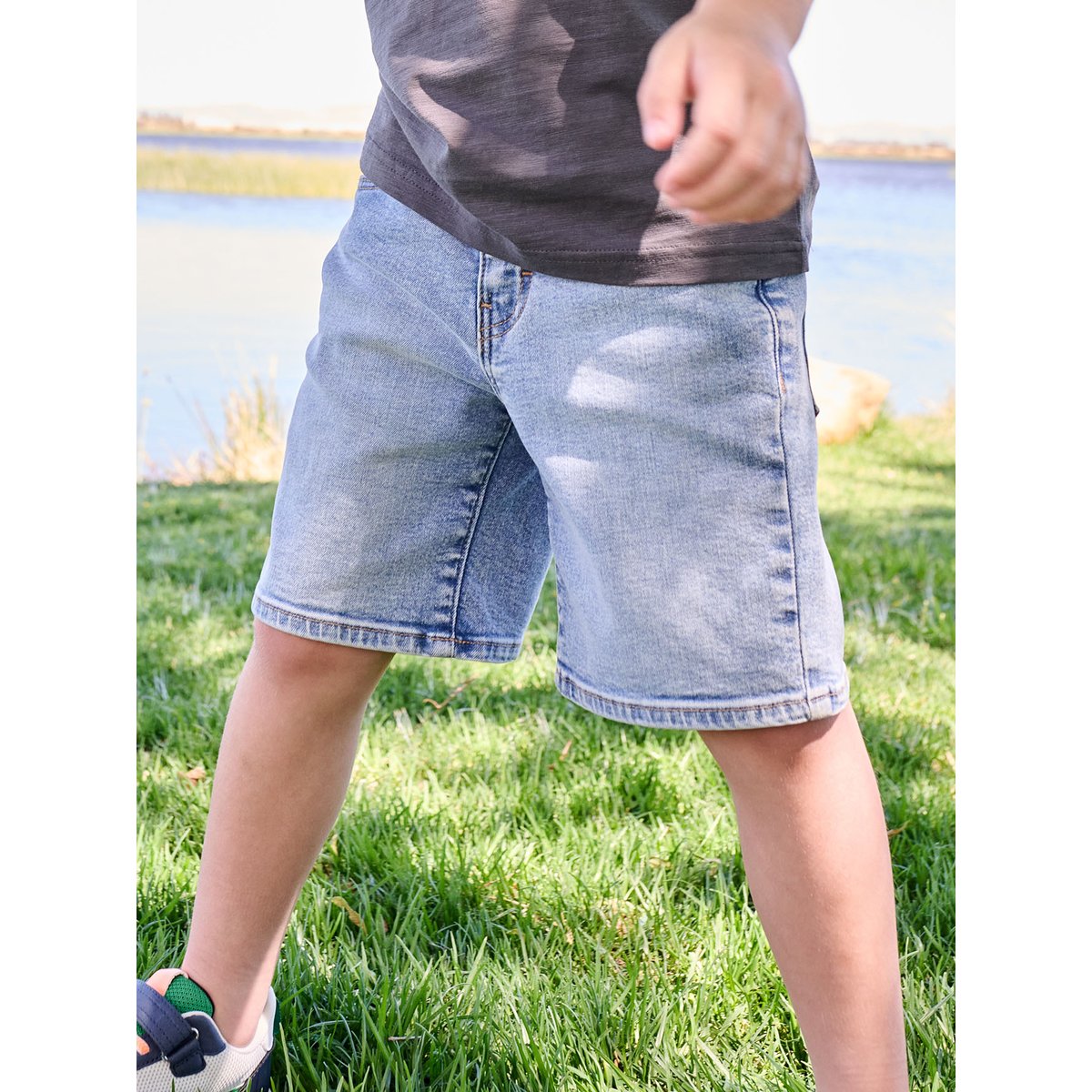 Bermuda en denim taille ajustable double stone, VERTBAUDET
