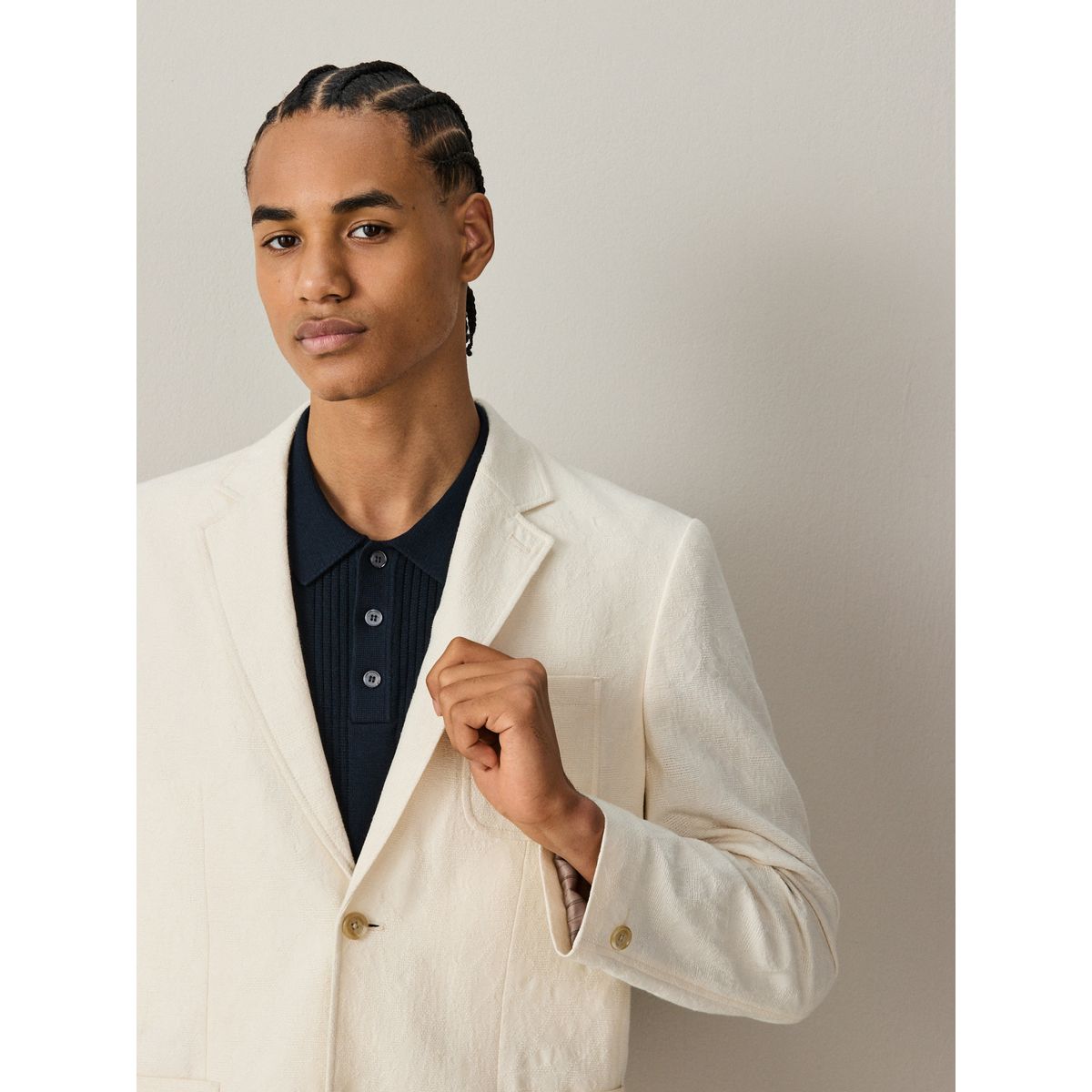 Veste de costume en coton tapisserie écru, NEXT