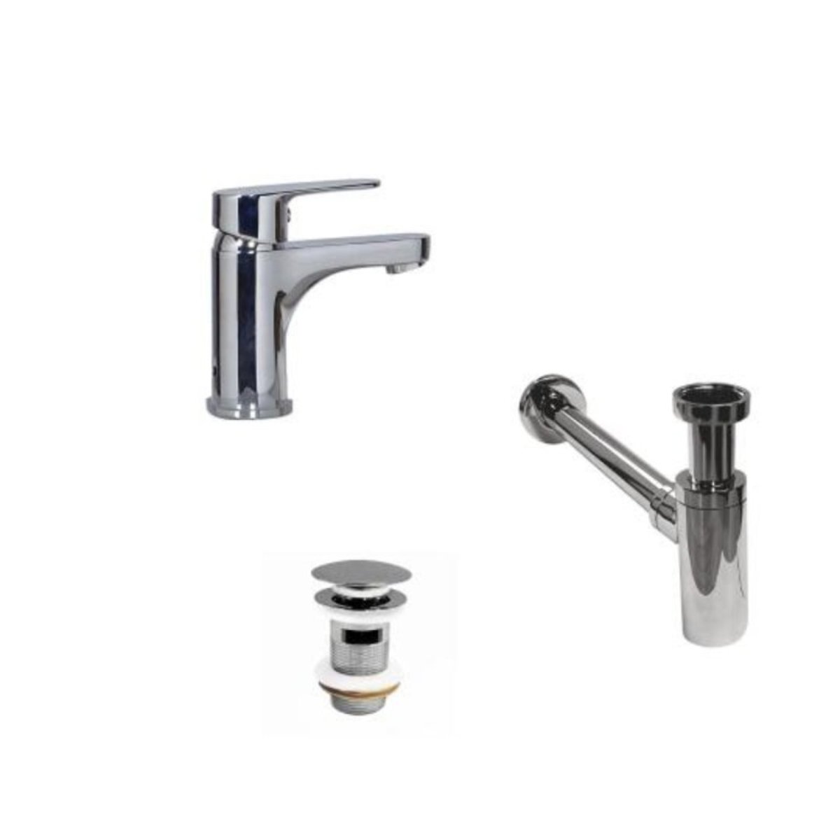 Robinet bec bas TAP + bonde CLINT + siphon SIMON chromé, MOB IN