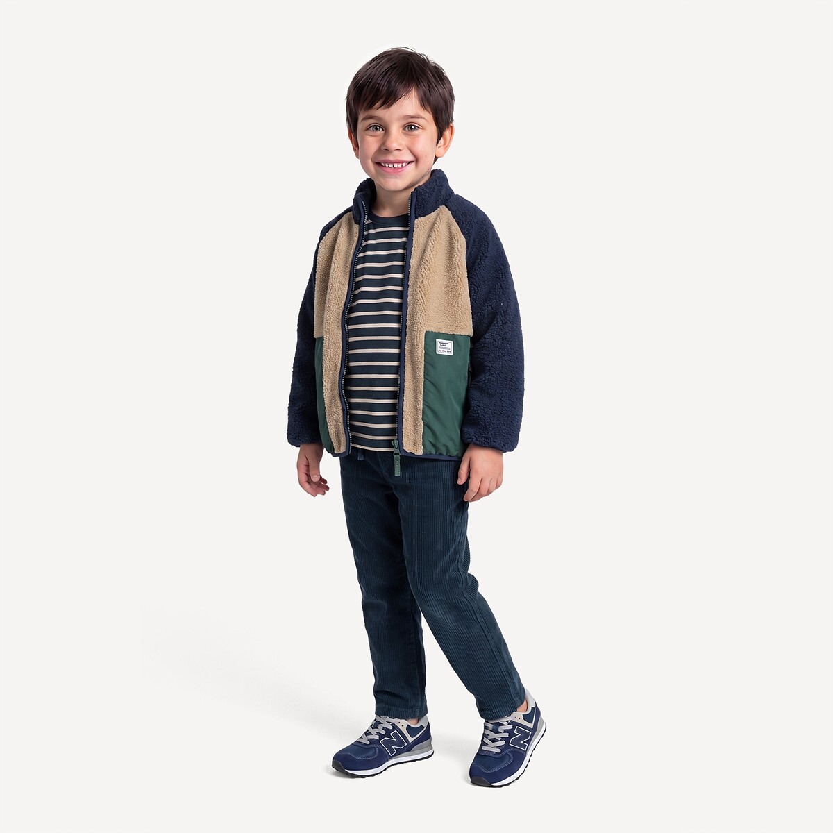 Colour block sherpa high neck zip-up cardigan beige/green, LA REDOUTE COLLECTIONS