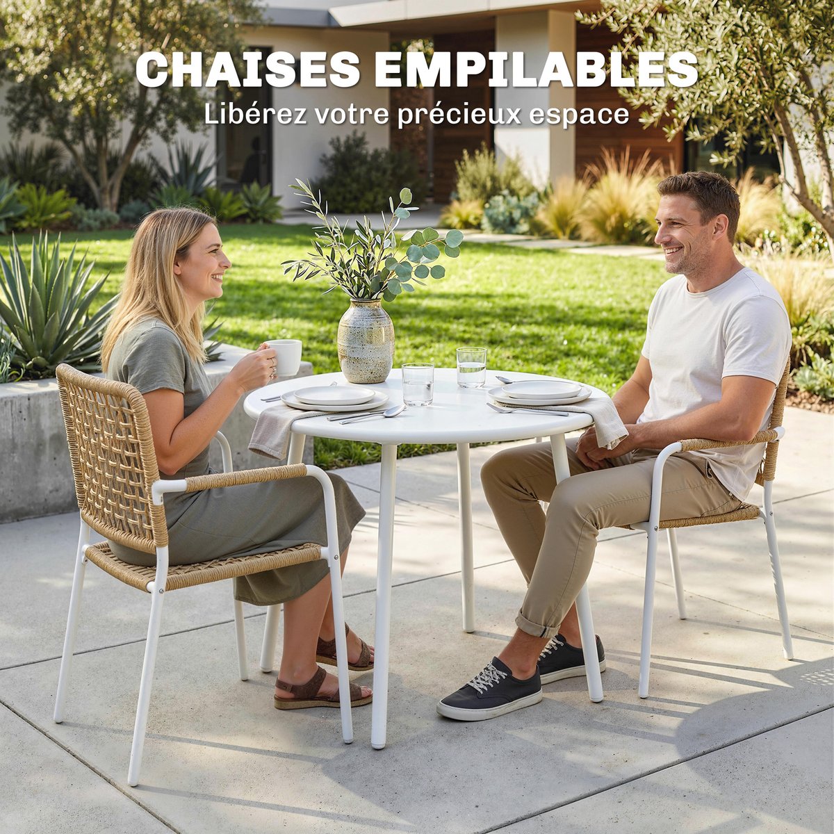 Chaise de jardin Métal Jaune jaune, crème, OUTSUNNY