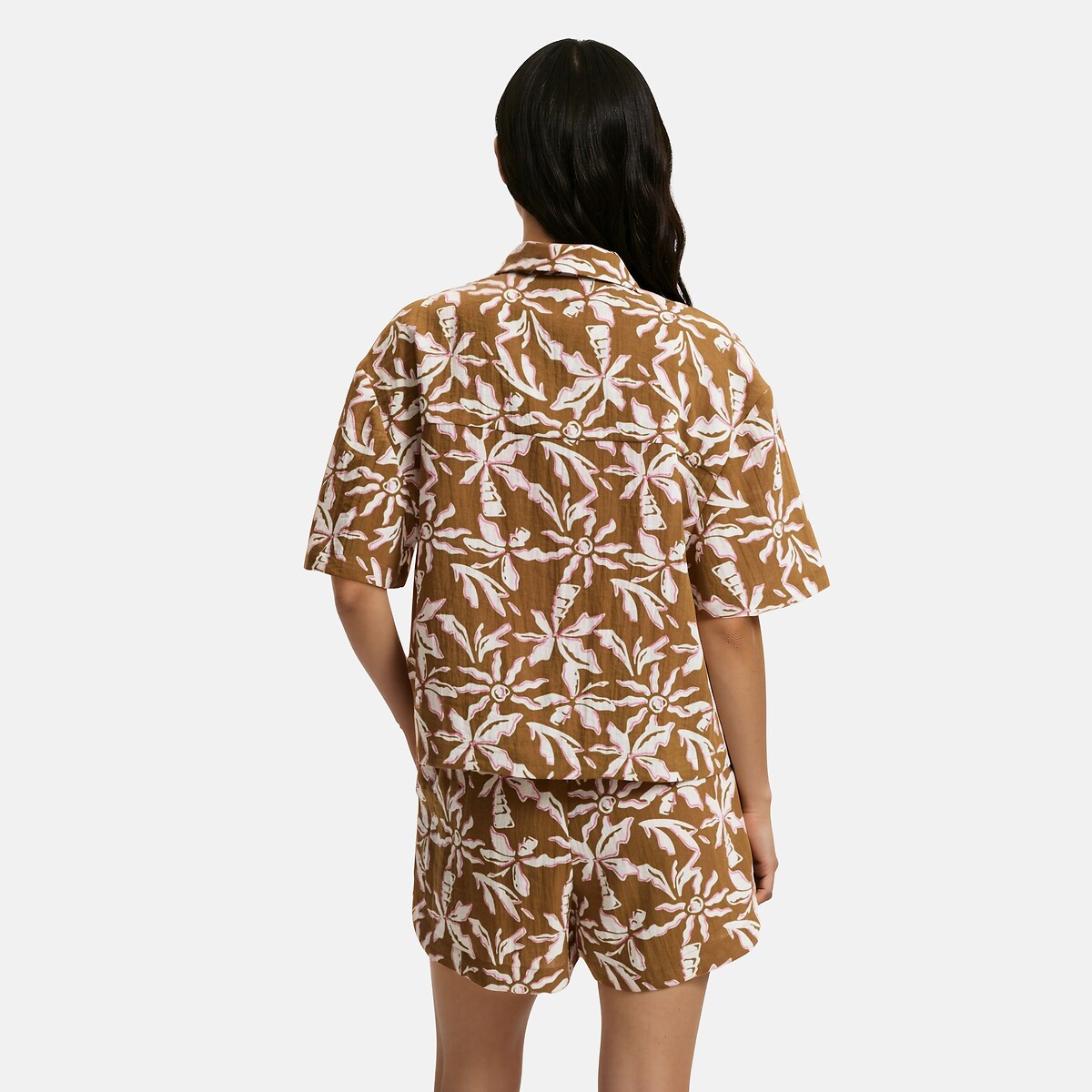Chemise manches courtes imprimé floral imprimé camel, LA REDOUTE COLLECTIONS