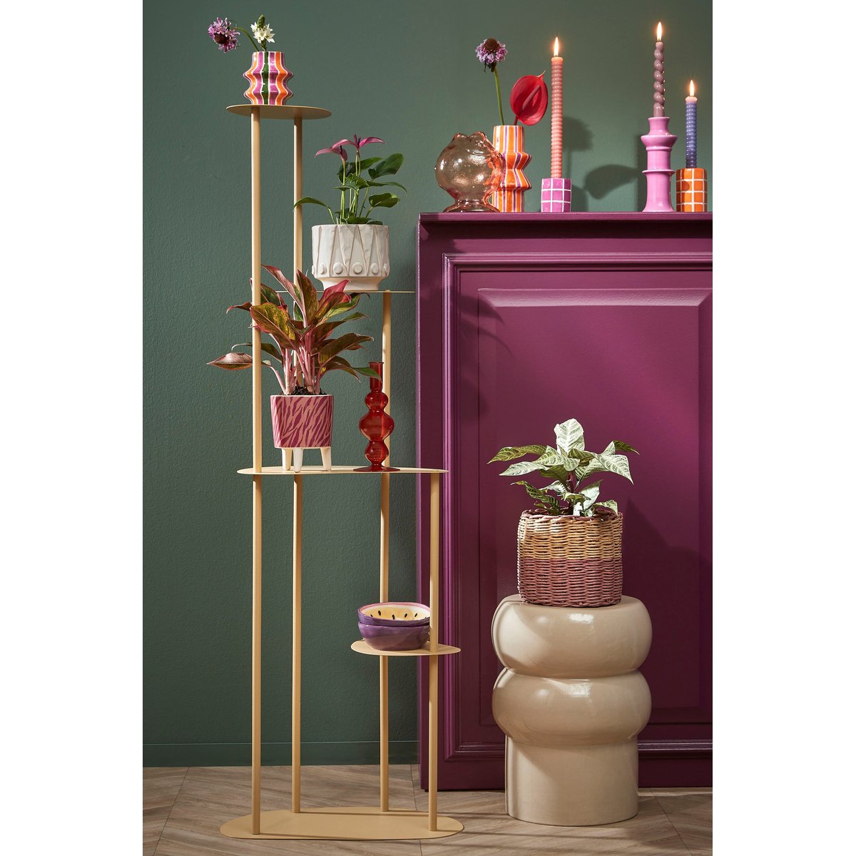 Support de pots de fleurs FONDA jaune clair, MICA DECORATIONS