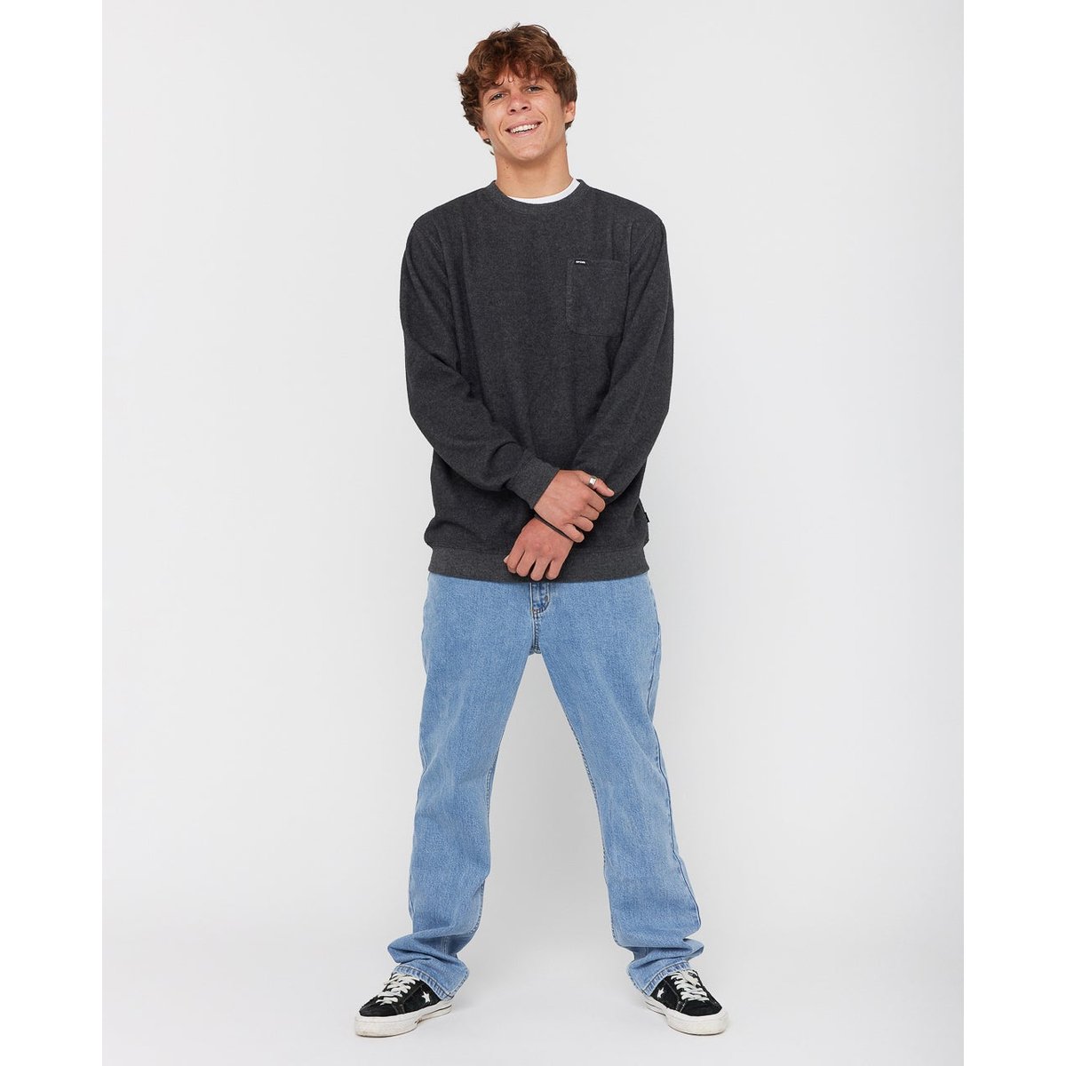 Sweat col rond Grid noir marbré, RIP CURL