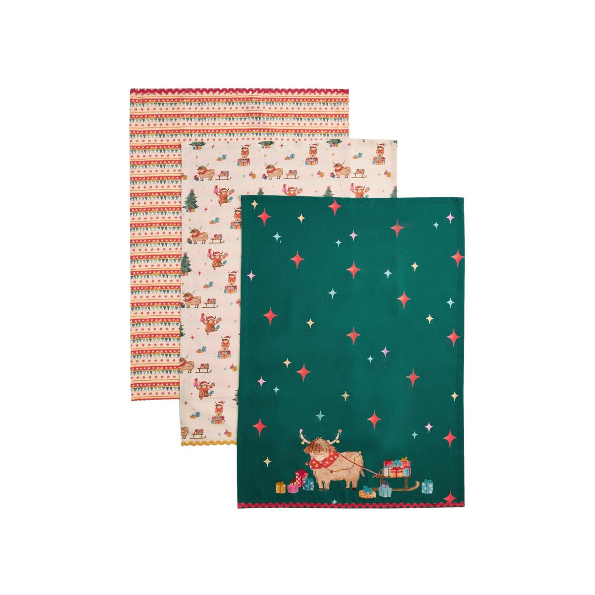 Torchon motif vache hamish de noël, lot 3 multi-couleurs, NEXT