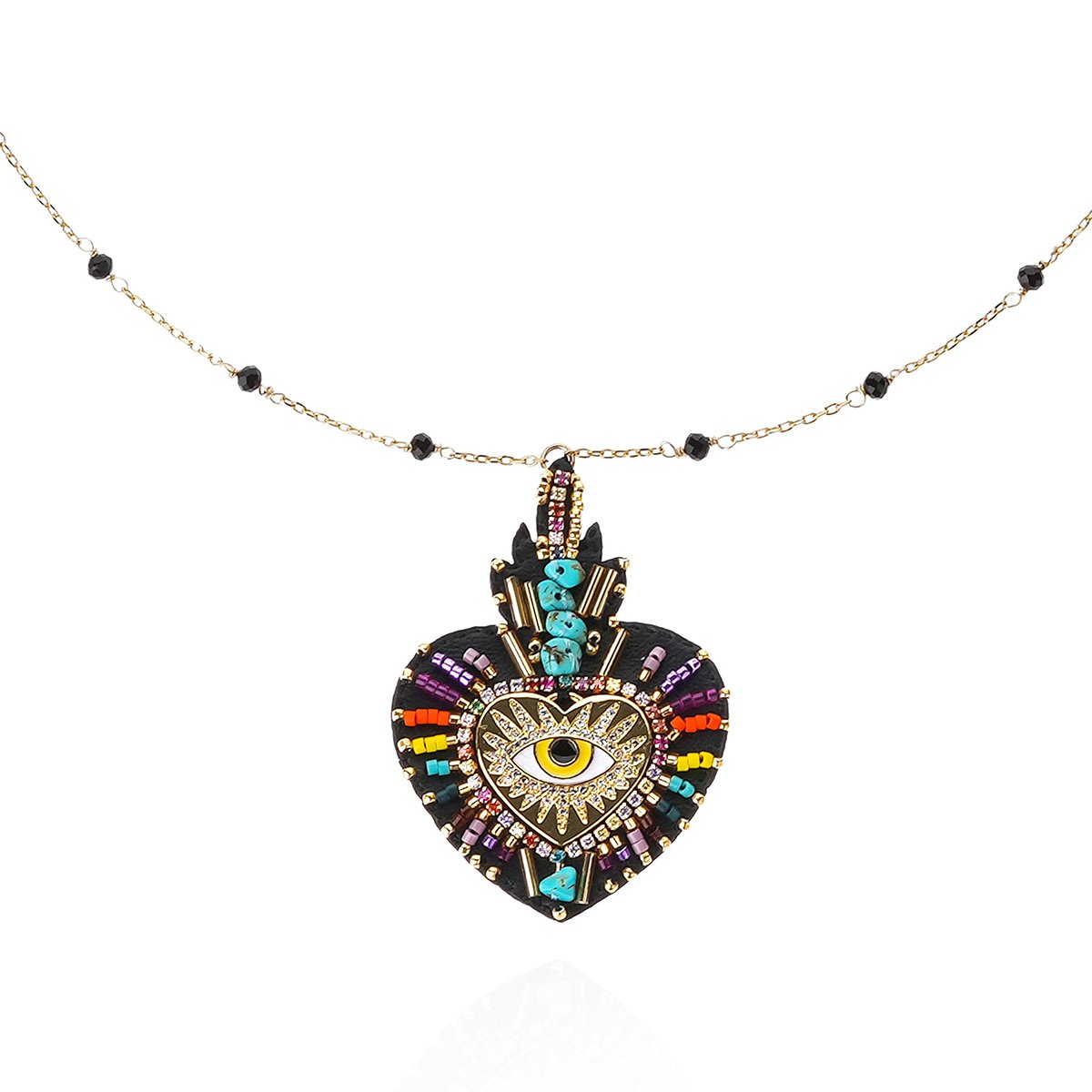 Collier avec charm central et perles FORTUNA noir, HIPANEMA