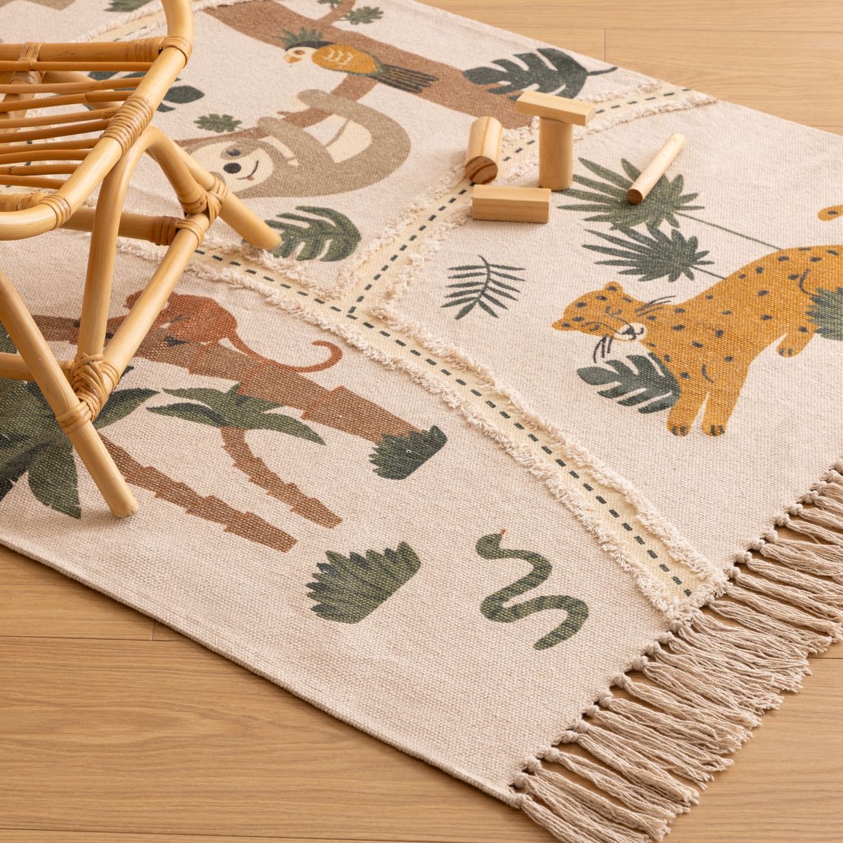 Tapis enfant en coton JUNGLE beige, ATMOSPHERA