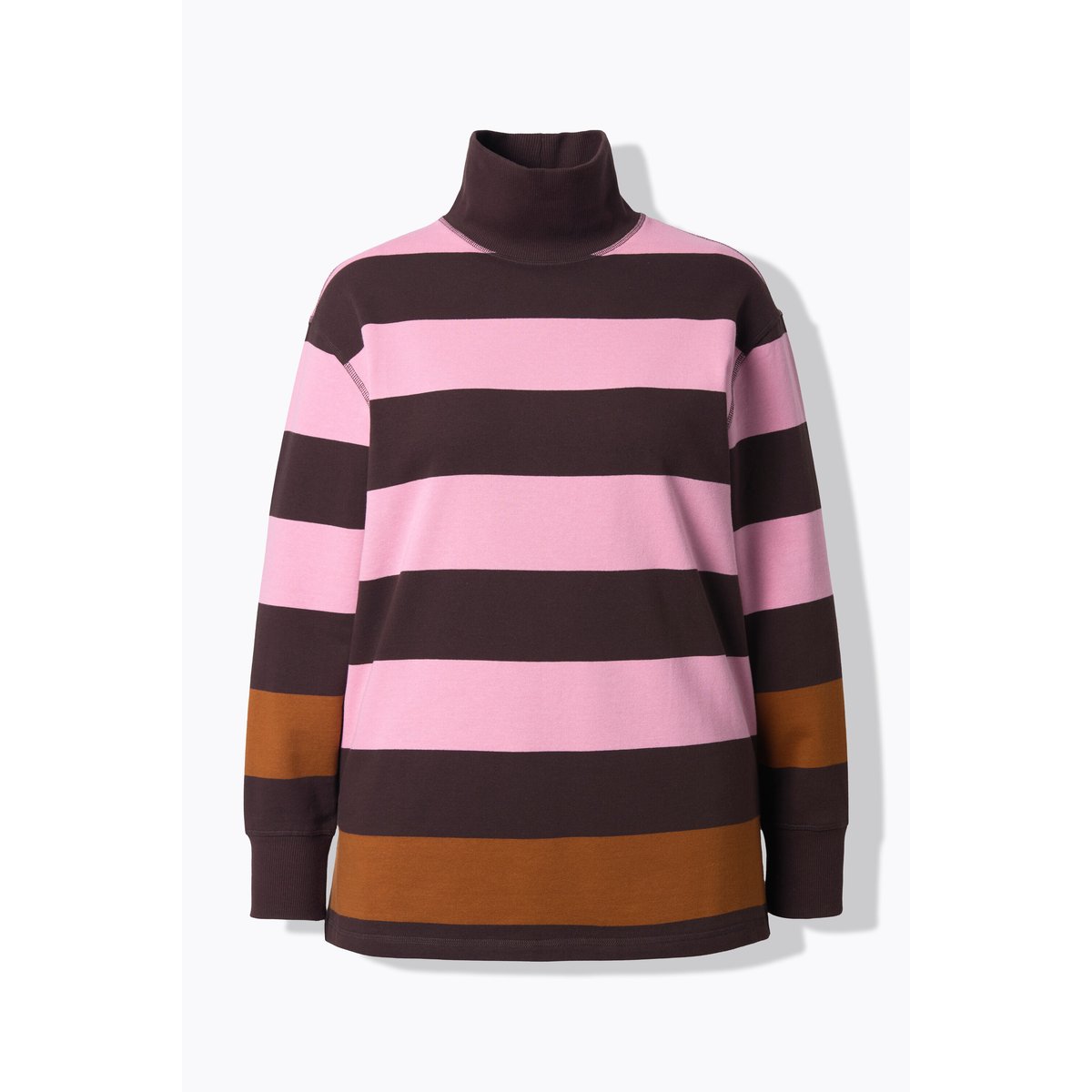Sweat-shirt à col montant et manches longues marron acajou, ULLA POPKEN