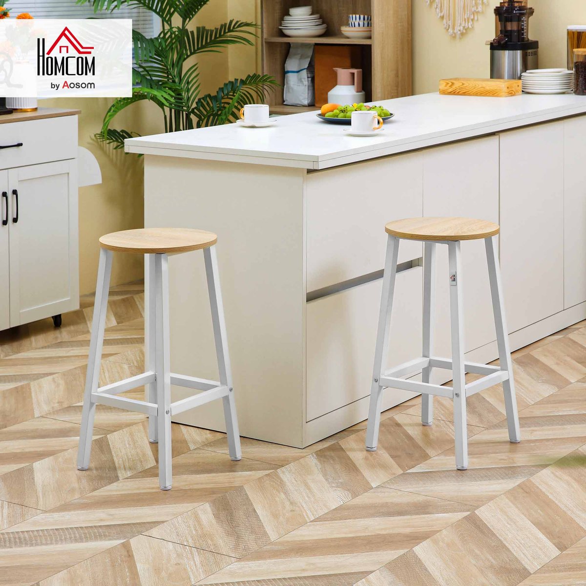 Tabouret de bar Panneau de particules Bois blanc, bois naturel, HOMCOM