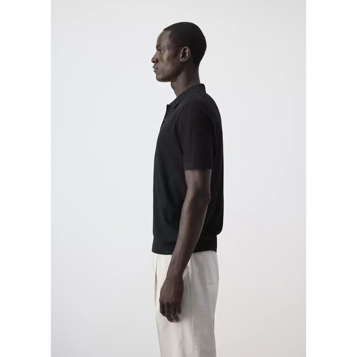 Polo maille fine côtelée noir, MANGO MAN