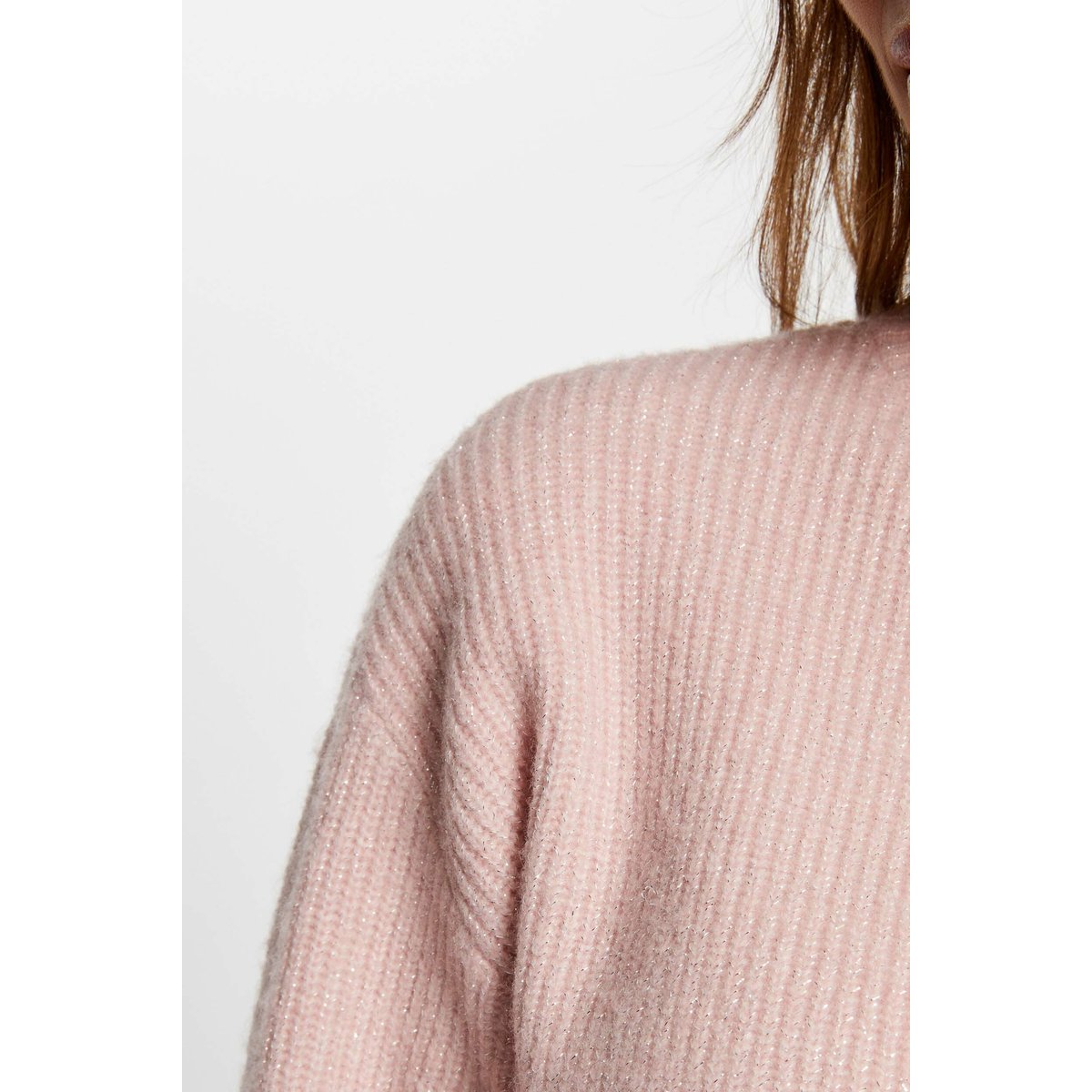 Pull col montant en fine maille rose clair, MORGAN