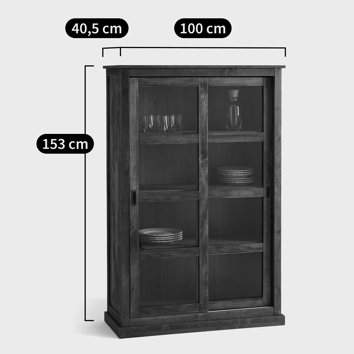 Vitrine basse 2 portes pin massif et MDF, Lunja ciré naturel, LA REDOUTE INTERIEURS