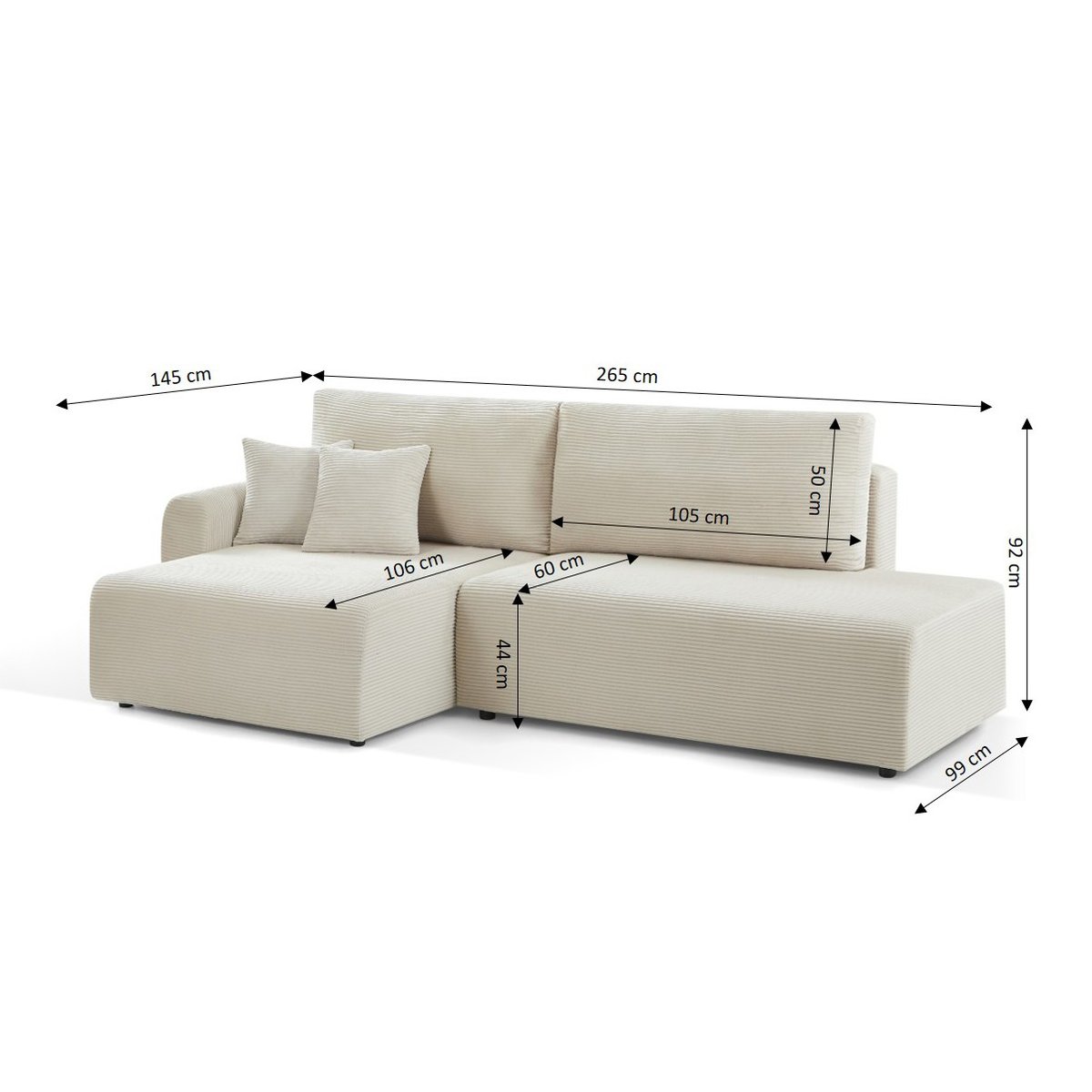 Canapé d'angle gauche convertible DANILO beige, BAÏTA
