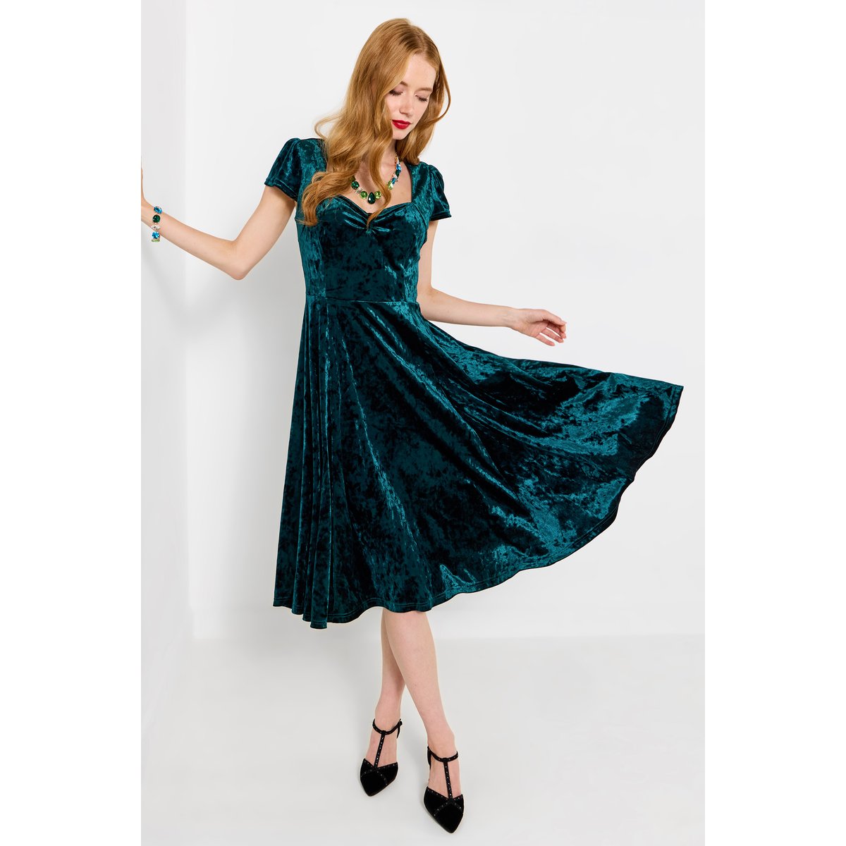 Robe Vintage en Velours Loretta vert, JOE BROWNS