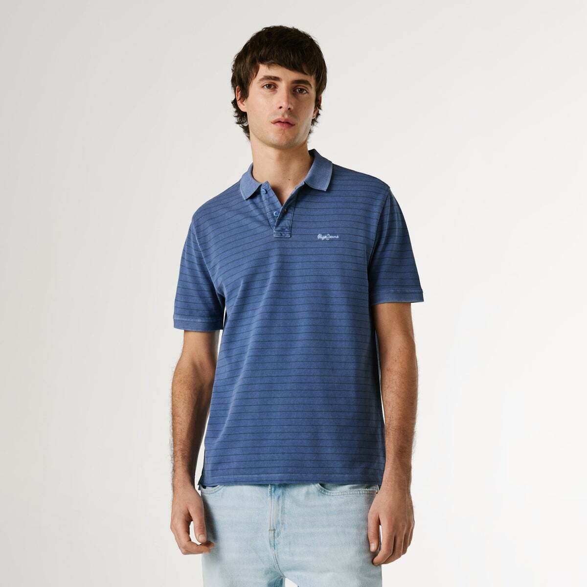 Polo À Rayures En Piqué bleu marine délavé, PEPE JEANS