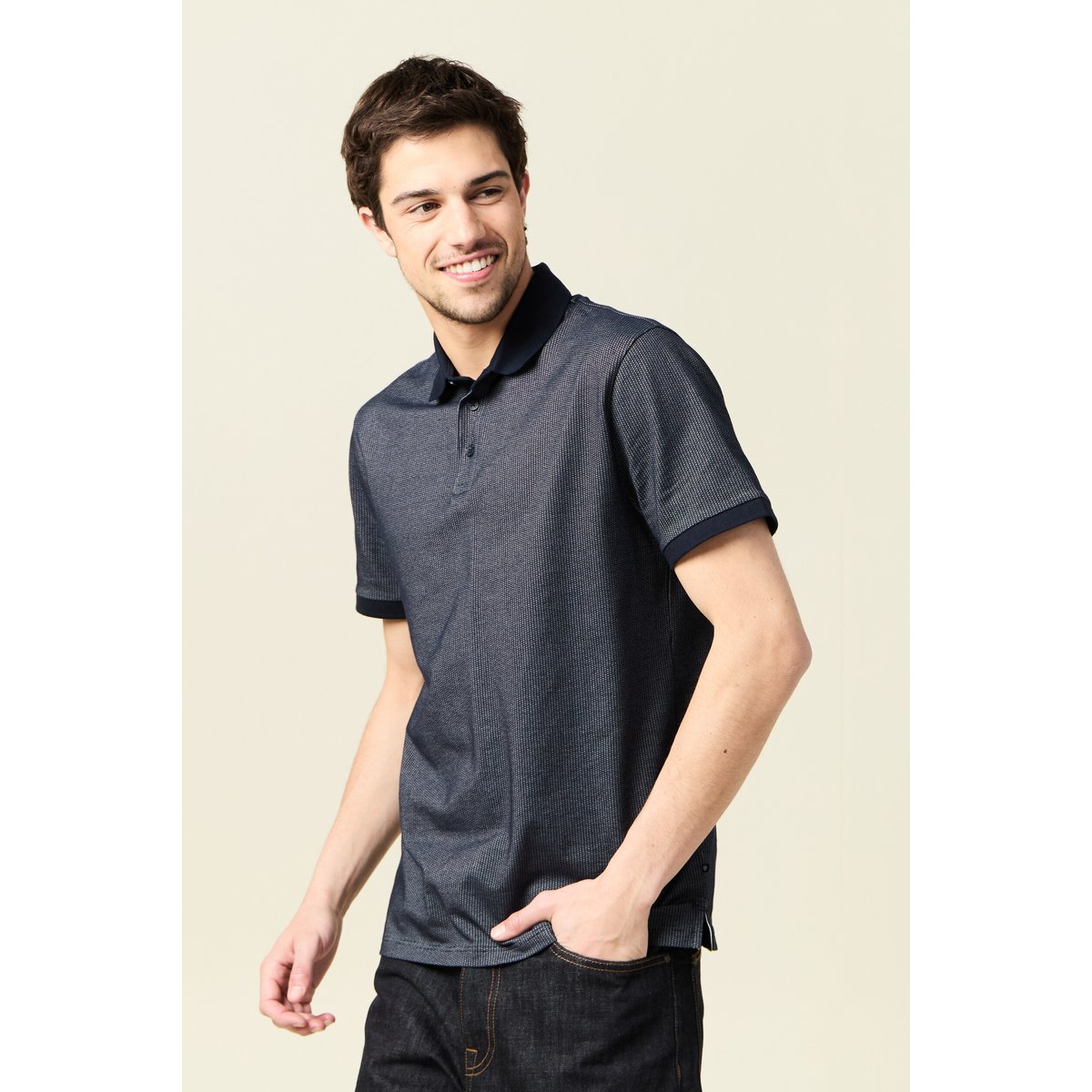 Polo cintré manches courtes col polo bleu marine, BONOBO