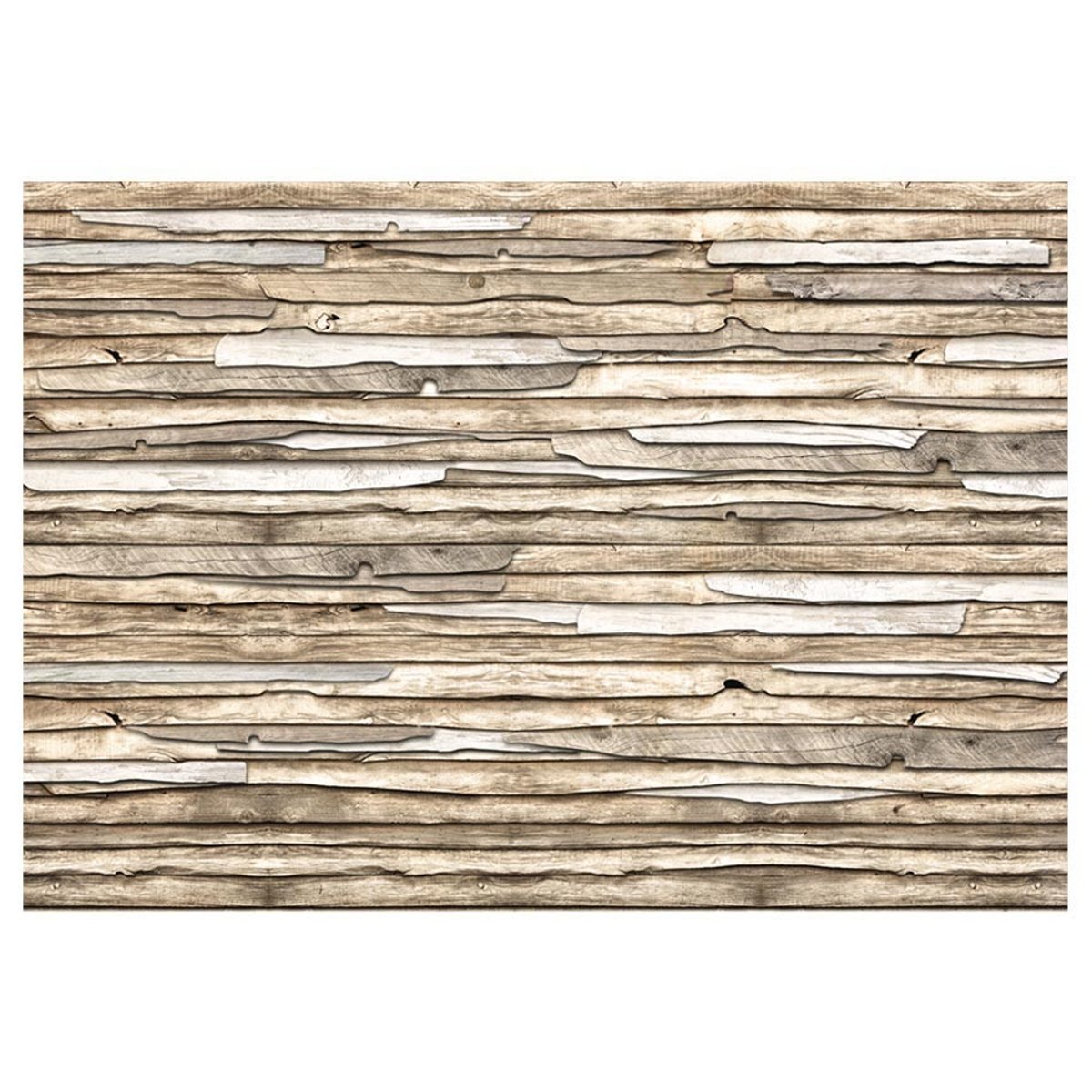 Papier peint intissé panoramique Puzzle de bois beige, EDEN