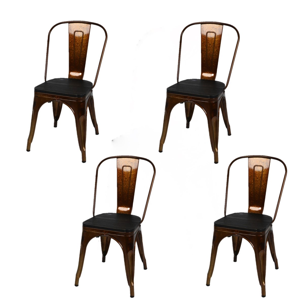 Lot de 4 chaises bistrot en bois et métal design vintage LIV doré, TOILINUX