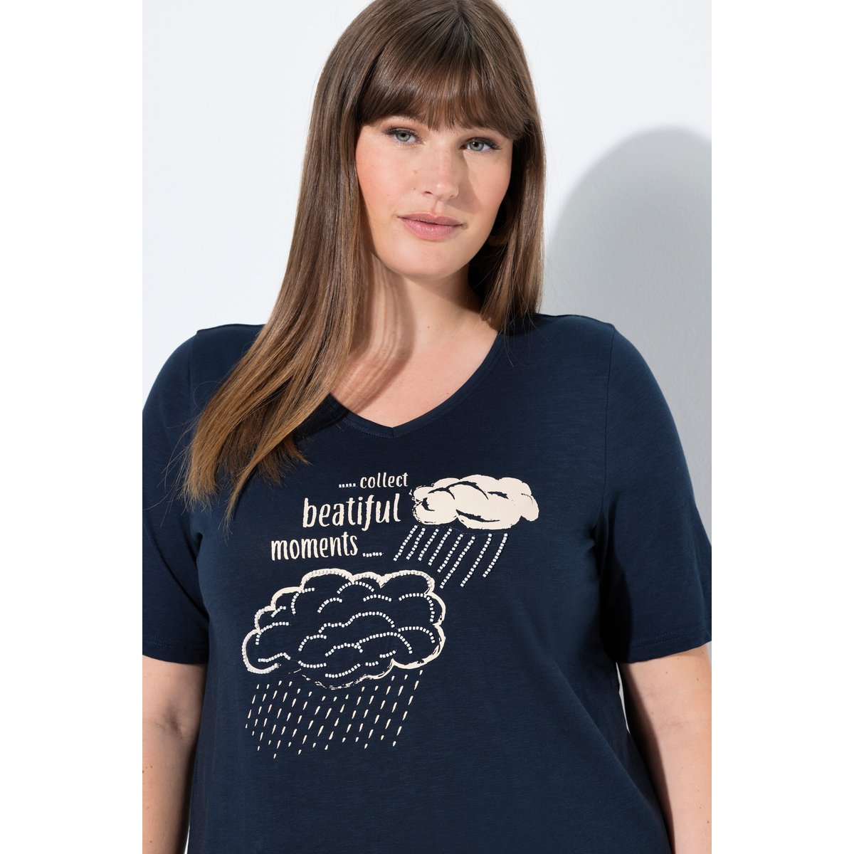 T-shirt en coton bio, perles fantaisie marine, ULLA POPKEN