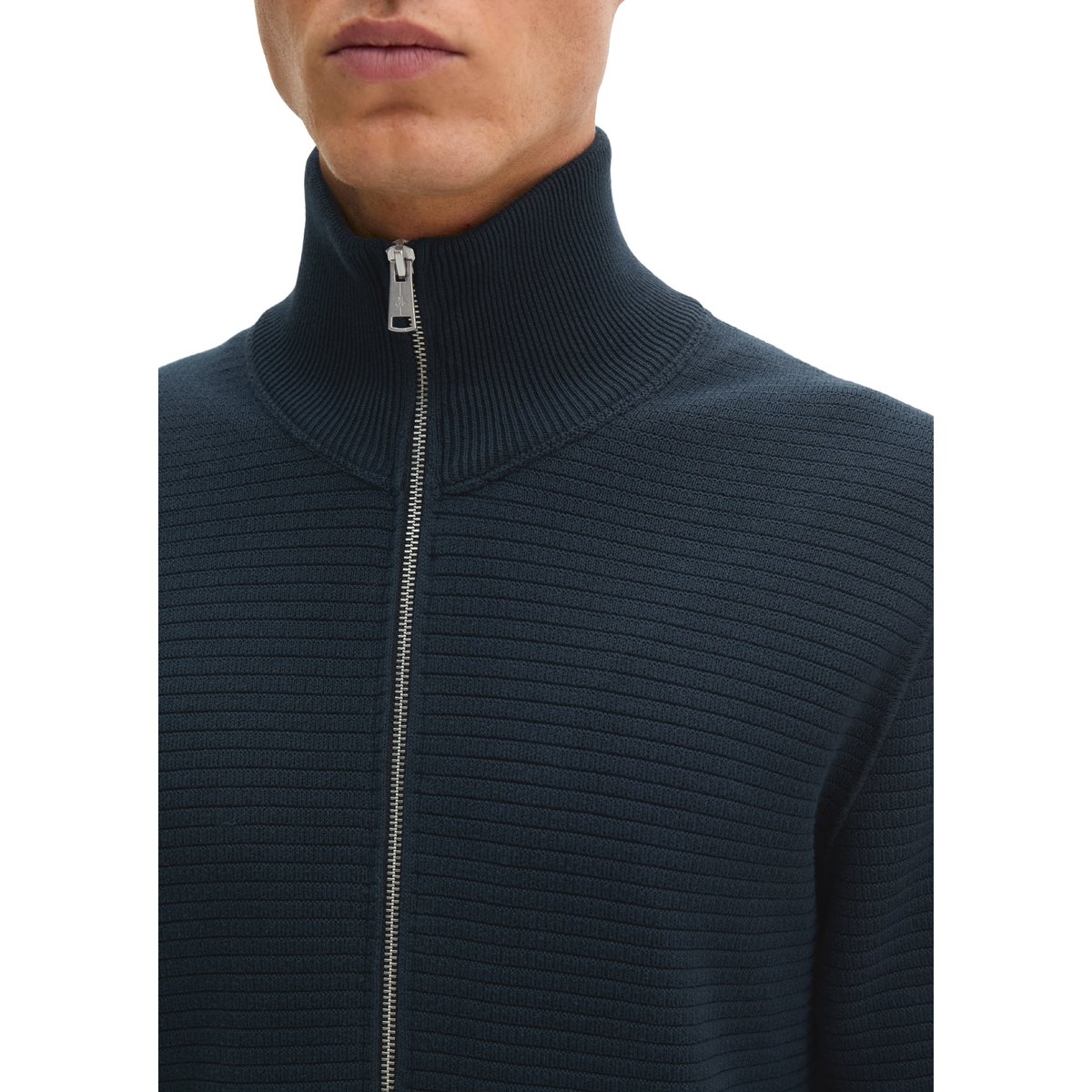 Cardigan coupe classique en coton biologique certifié bleu foncé, MARC O'POLO