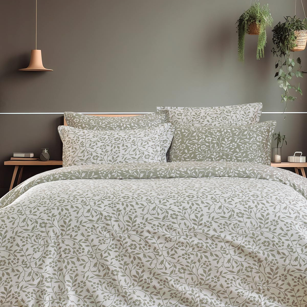 Lot de 2 taies d'oreiller en satin de coton 120 fils ELOQUENCE sauge, SENSEI MAISON