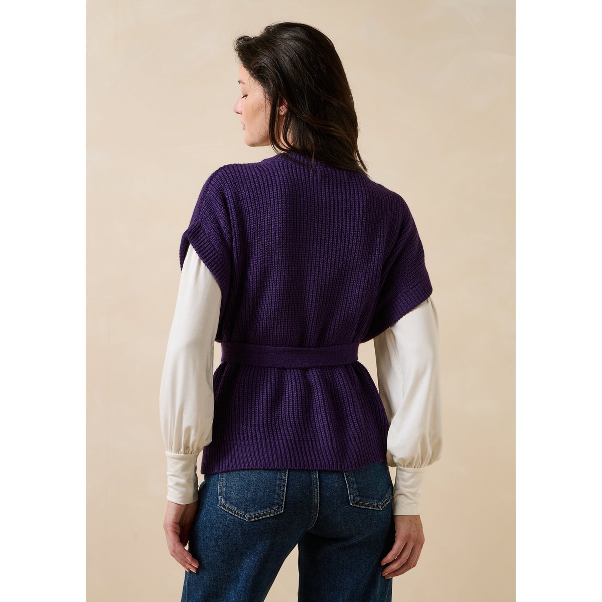 Gilet manches courtes col rond cassis, LA FEE MARABOUTEE