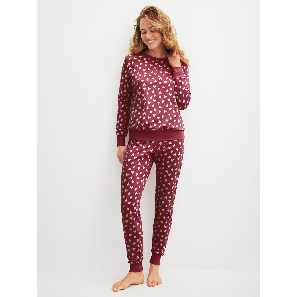 Pyjama avec bords élastiques manches longues Coton COTTON SPECIAL rouge mars, CALIDA