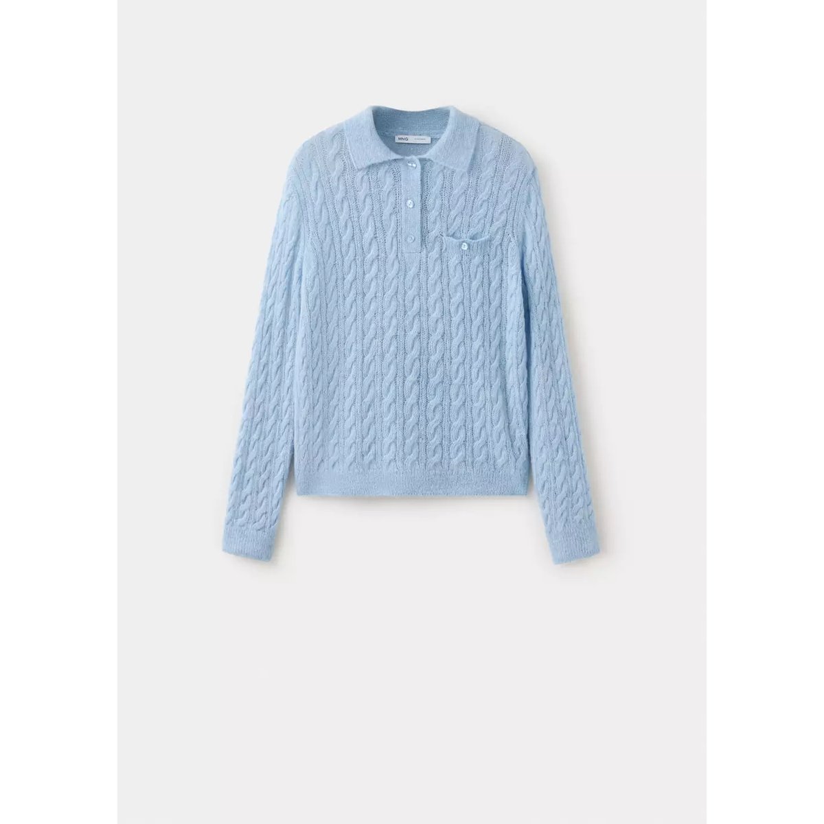 Pull tressé col polo bleu ciel, MANGO