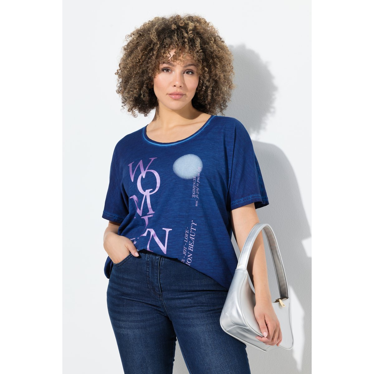 T-shirt oversize avec messages bleu foncé, ULLA POPKEN