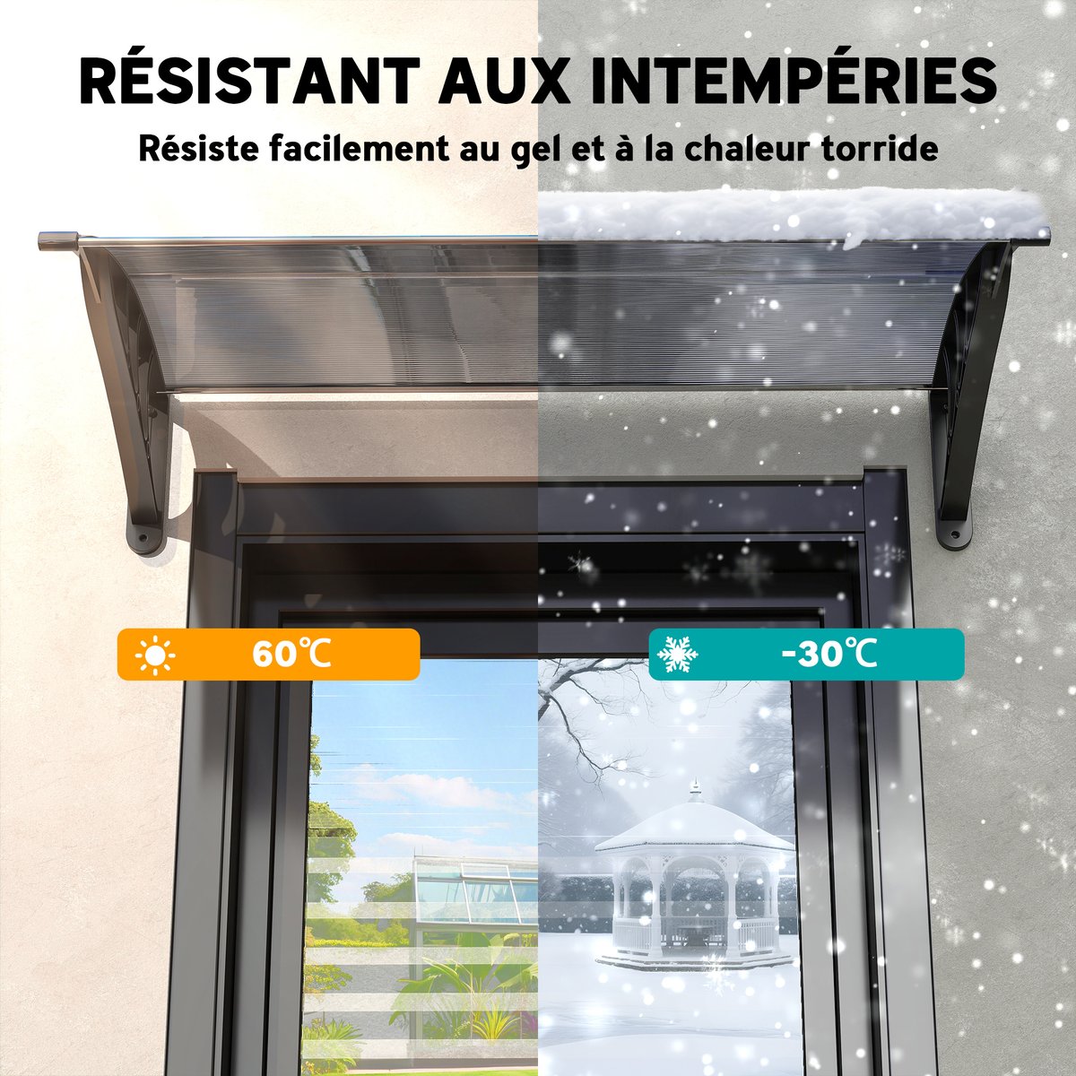 Auvent de porte Polycarbonate Noir noir, OUTSUNNY