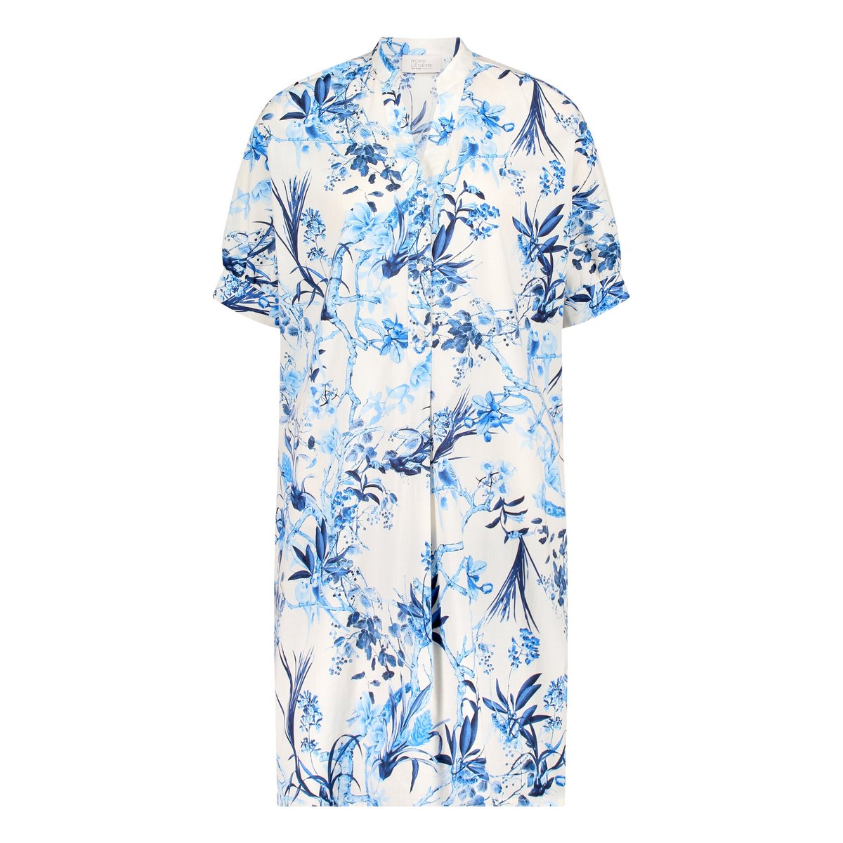 Robe-chemisier à patte de boutonnage beige/bleu, VERA MONT