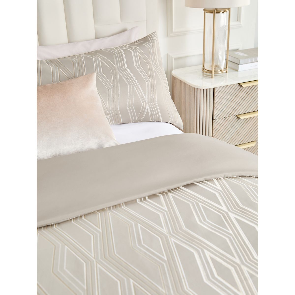 Housse de couette jacquard losanges champagne doré, NEXT
