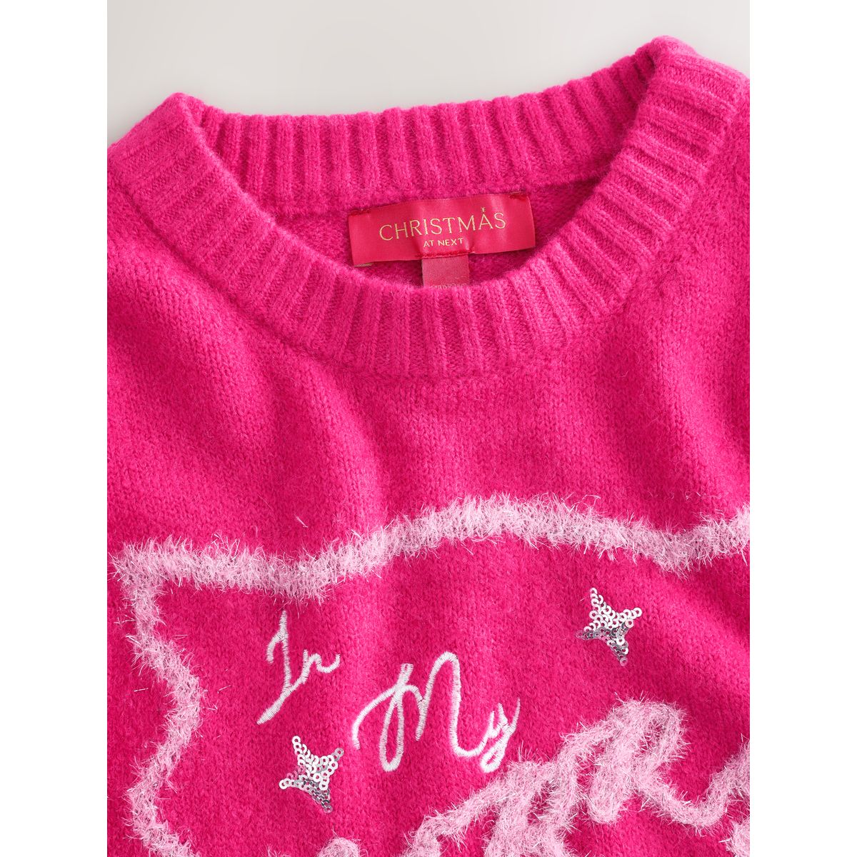 Pull slogan graphique rose vif merry era, NEXT