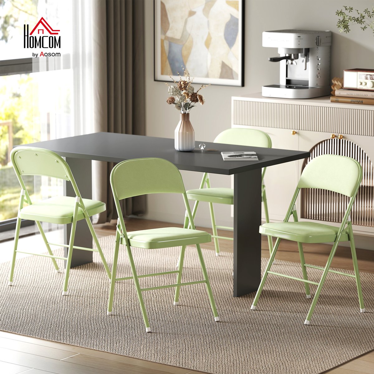 Chaise pliante Velours (100 % polyester) Vert vert, HOMCOM