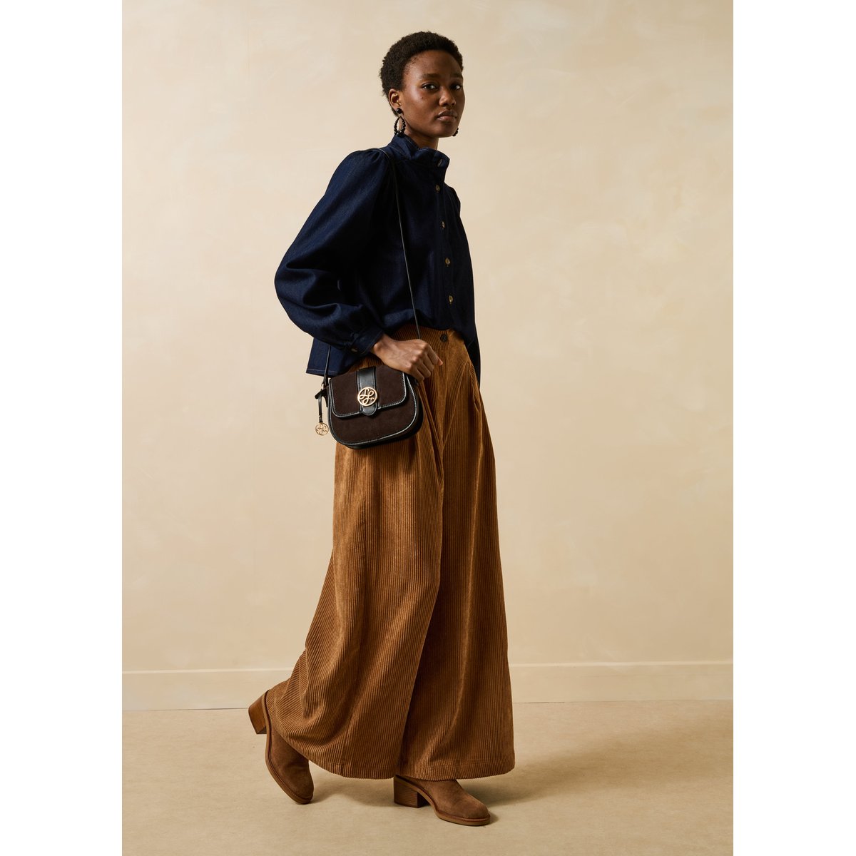 Pantalon large en velours côtelé cognac, LA FEE MARABOUTEE