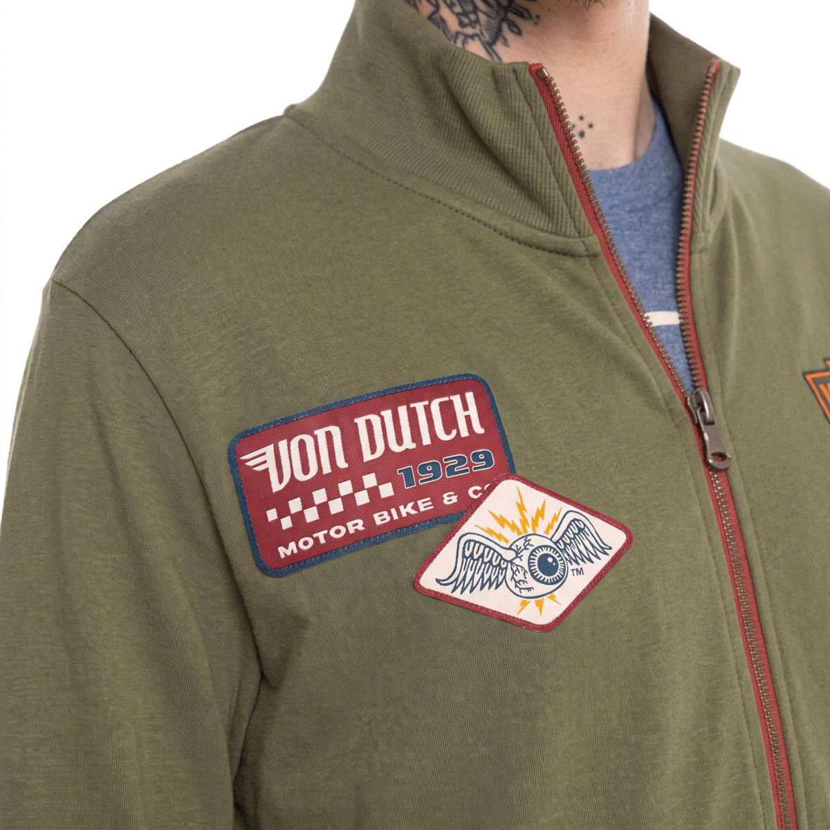 Sweatshirt coton WYATT kaki/rouge/beige, VON DUTCH