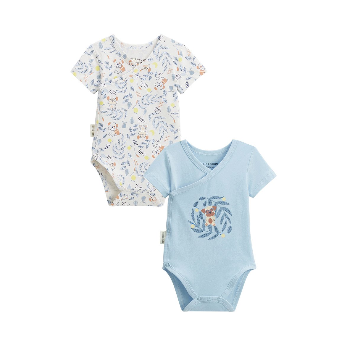 Lot de 2 bodies bébé manches courtes ouverture croisée Zeste d'amour bleu, PETIT BEGUIN