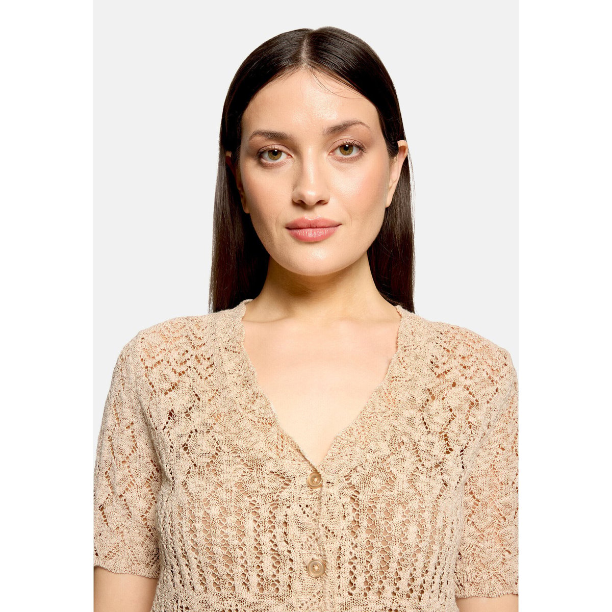 Cardigan en maille à encolure en v safari beige, CARTOON