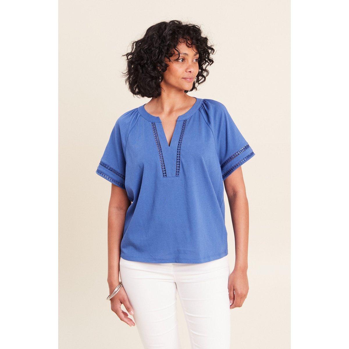 Blouse col v manches courtes bleu roi, BREAL