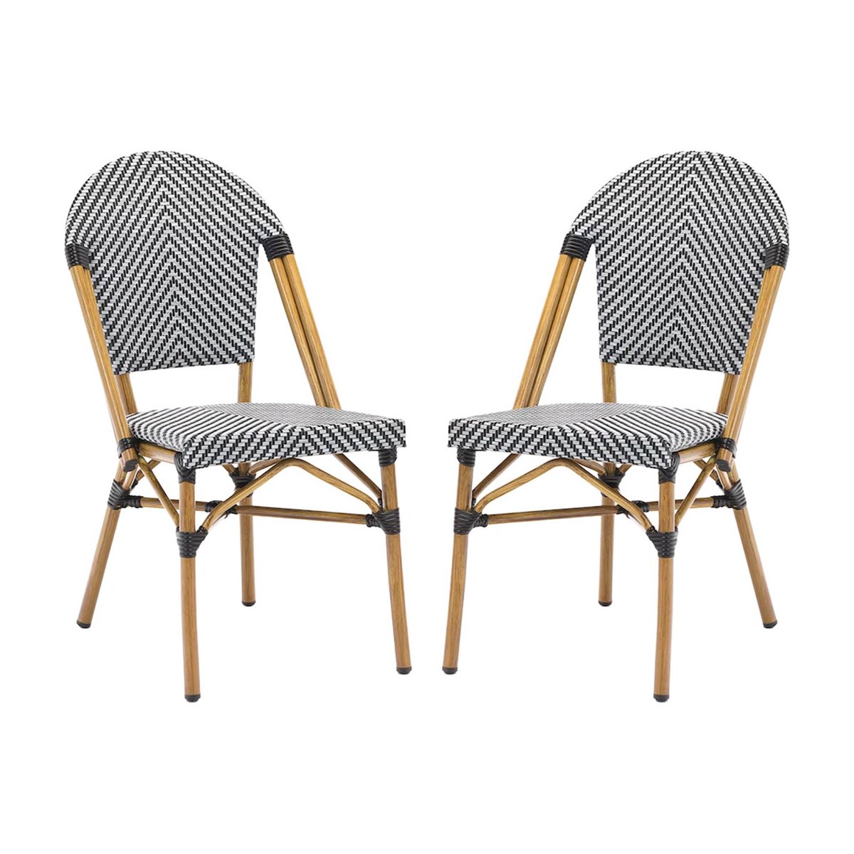 Chaise de terrasse bistrot en textile et aluminium motif chevrons noir et blanc (lot de 2) RIVOLI noir, SWEEEK