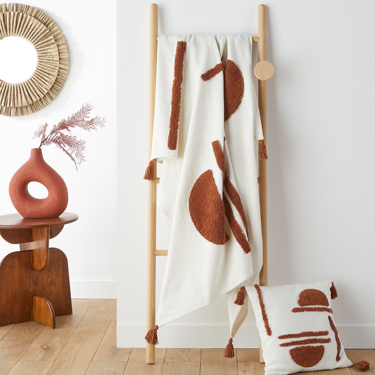 Housse de coussin, coton tufté, 40x40 cm, Goboa ecru/marron, LA REDOUTE INTERIEURS