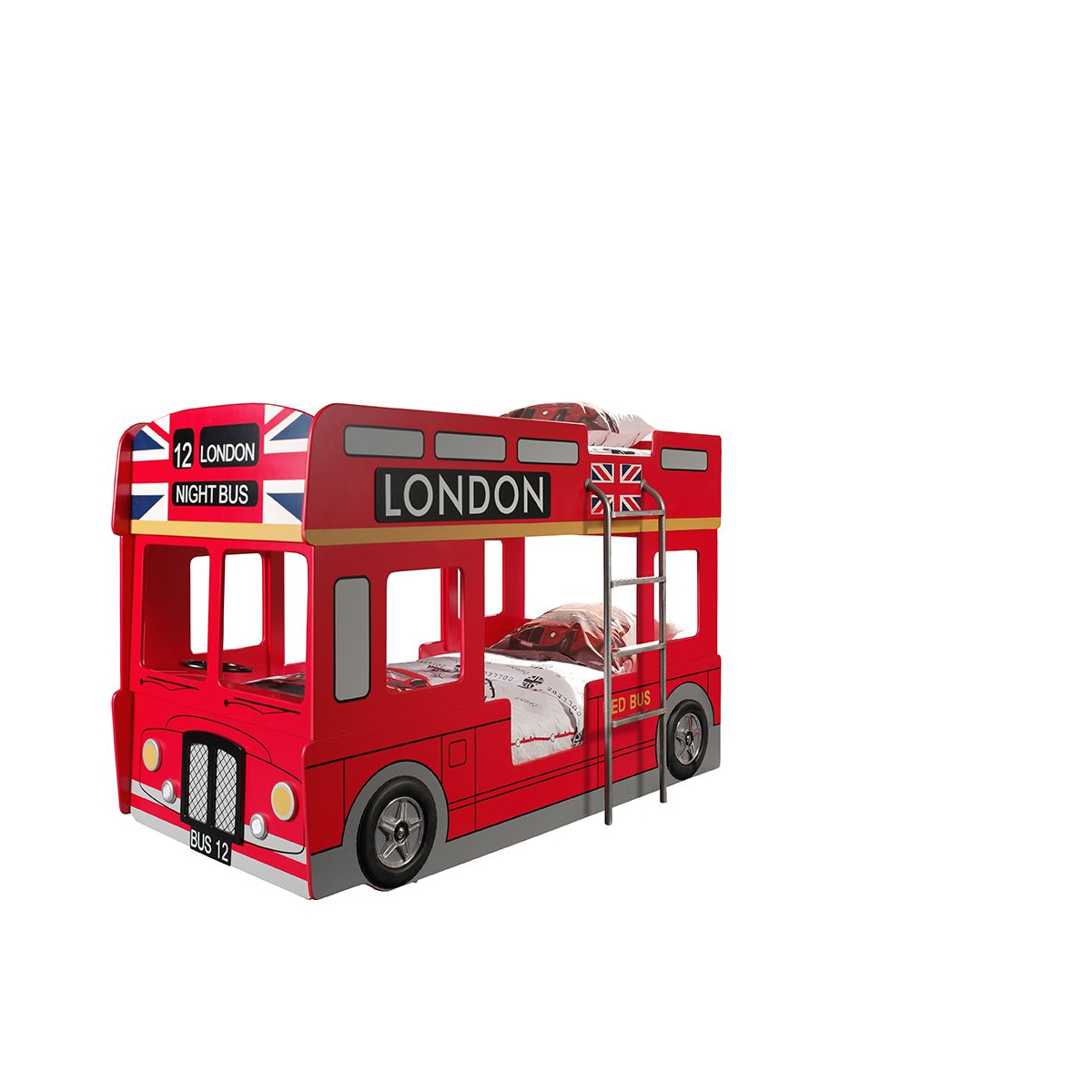 Funbeds Lit superposé bus londonien + Matelas couleur unique, VIPACK