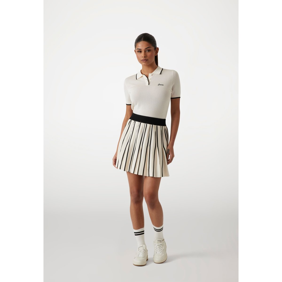 Mini-Jupe Maille Plissée blanc multi, GUESS