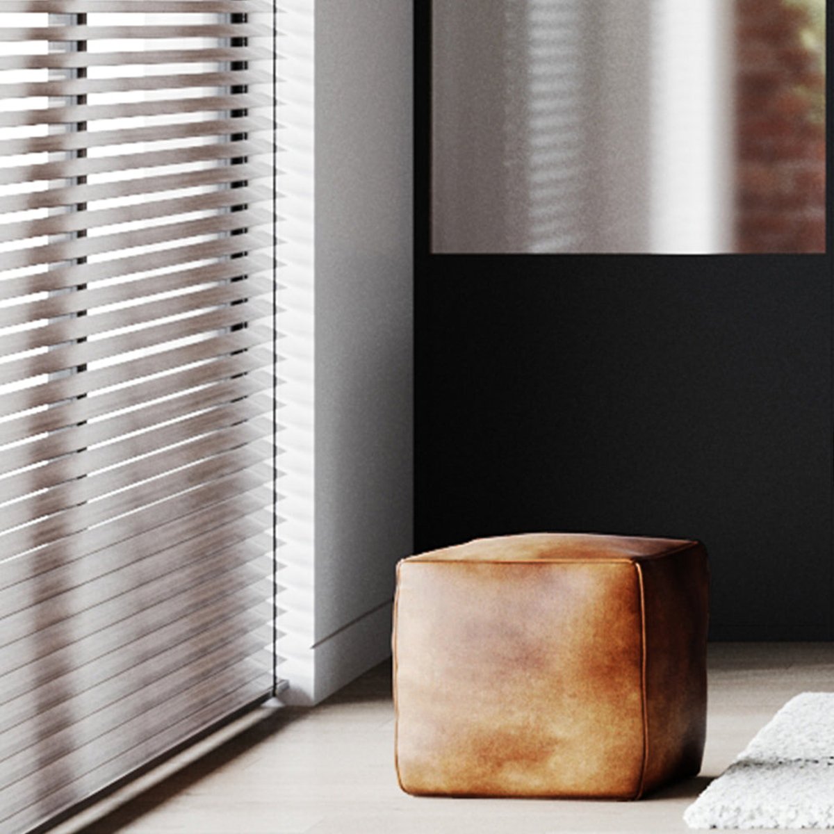 Pouf carré en cuir 40 cm - ARRAH marron vieilli, MAISON PAVANE
