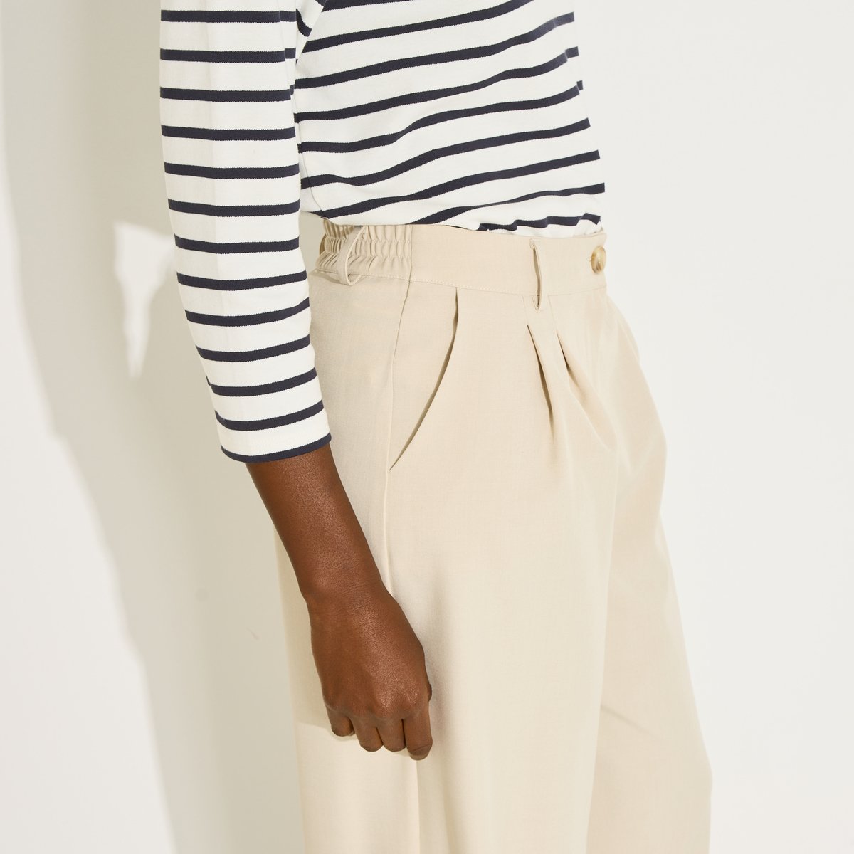 Pantalon large à pinces beige, GRAIN DE MALICE