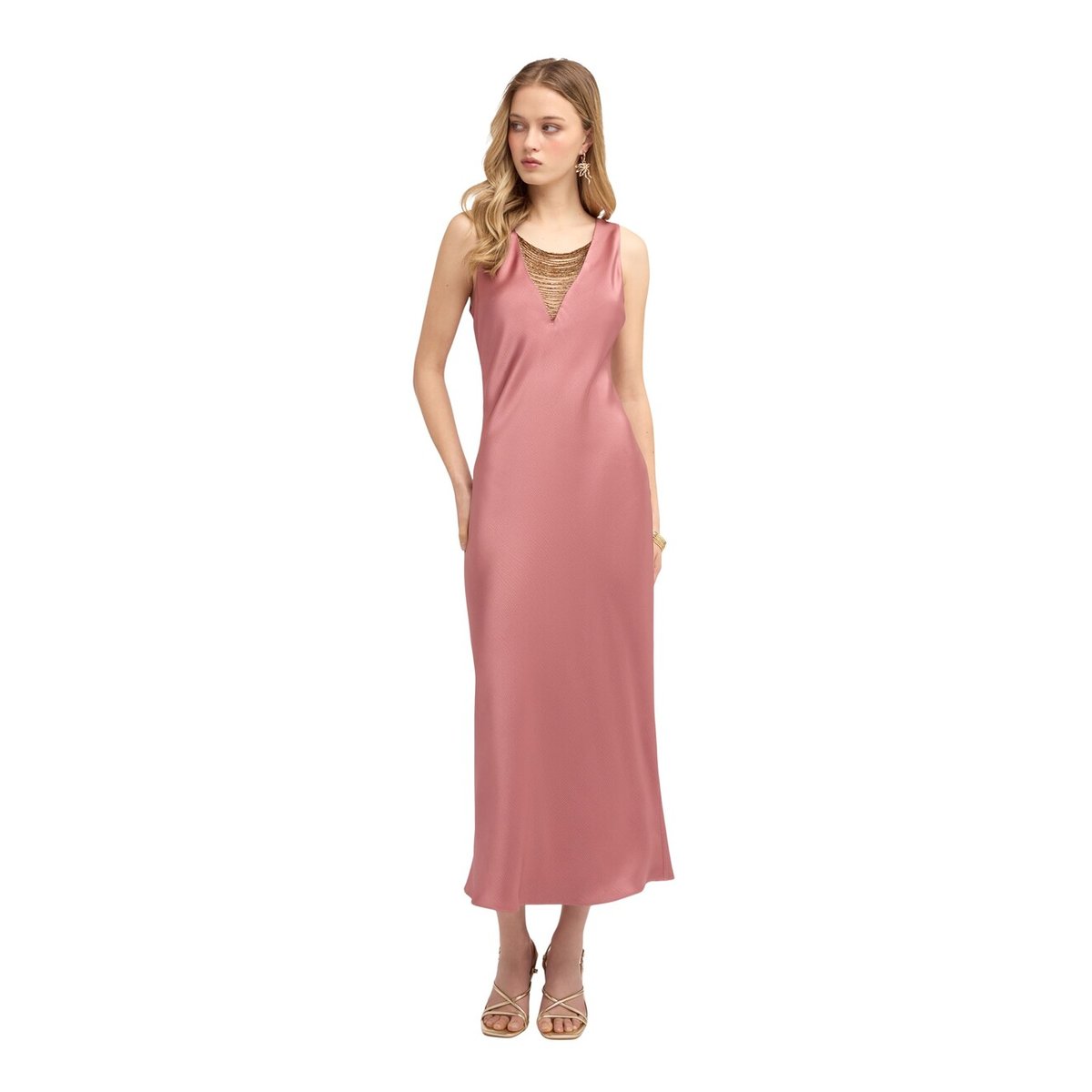Robe longue avec détail de chaînettes rose, MOTIVI